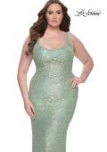 Picture of: Fitted Beaded Lace Plus Size Prom Dress with Illusion Waist in Sage, Style: 31535, Detail Picture 12
