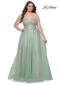 Picture of: Strapless Lace and Tulle A-Line Plus Gown with Tie Back in Sage, Style: 31570, Detail Picture 1