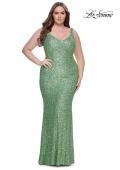 Picture of: Fitted Stretch Sequin Plus Size Dress with V Neck in Sage, Style: 31163, Detail Picture 2