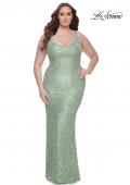 Picture of: Fitted Beaded Lace Plus Size Prom Dress with Illusion Waist in Sage, Style: 31535, Detail Picture 2
