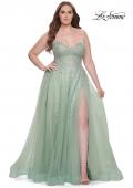 Picture of: Strapless Lace and Tulle A-Line Plus Gown with Tie Back in Sage, Style: 31570, Detail Picture 7