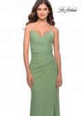 Picture of: Long Ruched Jersey Gown with V Neckline in Sage, Style: 31107, Main Picture