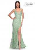 Picture of: Lace Dress with Deep V-Neck and Rhinestones in Sage, Style: 31134, Main Picture