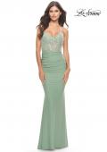 Picture of: Beaded Lace Bodice with Sheer Waist Long Jersey Gown in Sage, Style: 31306, Main Picture