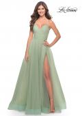 Picture of: Long Tulle A-line Gown with Side Slit and Pockets in Sage, Style: 31501, Main Picture