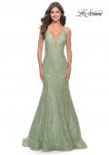 Picture of: Long Mermaid Lace Dress with Back Rhinestone Detail in Sage, Style: 31512, Main Picture