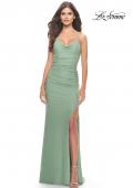 Picture of: Ruched Jersey Dress with Lace Up Back in Sage, Style: 31572, Main Picture