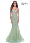 Picture of: Mermaid Tulle and Lace Gown with Illusion Bodice in Sage, Style: 31579, Main Picture