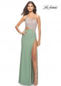 Picture of: One Shoulder Dress with Side Cut Out and Rhinestone Bodice in Sage, Style: 31600, Main Picture