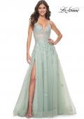Picture of: A-Line Tulle Dress with Rhinestone Embellished Lace Applique in Light Colors in Sage, Style: 32438, Main Picture