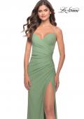Picture of: Long Ruched Jersey Gown with V Neckline in Sage, Style: 31107, Detail Picture 8