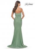 Picture of: Elegant Ruched Strapless Gown with Deep V in Sage, Style: 31226, Detail Picture 8