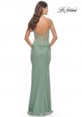 Picture of: Rhinestone Jersey Dress with Sheer Lace Back in Sage, Style: 31341, Detail Picture 8