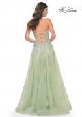 Picture of: Lace Up A-Line Dress with Ruched Bodice and Sweetheart Top in Green, Style: 32084, Detail Picture 8
