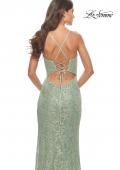 Picture of: Beaded Lace Gown with High Slit and V Neck in Sage, Style: 31388, Detail Picture 9