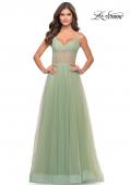 Picture of: Tulle A-line Prom Dress with Corset Sheer Bodice in Sage, Style: 31502, Detail Picture 9
