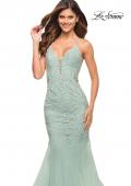 Picture of: Mermaid Tulle and Lace Jeweled Prom Dress in Sage, Style: 30584, Detail Picture 10