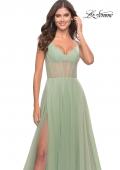 Picture of: Tulle A-line Prom Dress with Corset Sheer Bodice in Sage, Style: 31502, Detail Picture 10