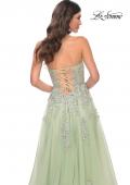 Picture of: Lace Up A-Line Dress with Ruched Bodice and Sweetheart Top in Green, Style: 32084, Detail Picture 11