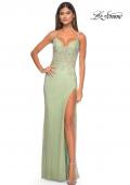 Picture of: Gorgeous Rhinestone Fishnet Gown with Lace Embellishments in Sage, Style: 32292, Detail Picture 11
