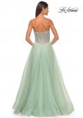 Picture of: Neon A-Line Tulle Prom Dress with Rhinestone Fishnet Bodice in Sage, Style: 32445, Detail Picture 11
