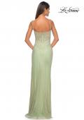 Picture of: Gorgeous Rhinestone Fishnet Gown with Lace Embellishments in Sage, Style: 32292, Detail Picture 12
