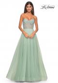 Picture of: Neon A-Line Tulle Prom Dress with Rhinestone Fishnet Bodice in Sage, Style: 32445, Detail Picture 12