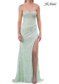 Picture of: Strapless Lace Corset Gown with Slit and Lace-Up Back in Sage, Style: 33768, Detail Picture 12