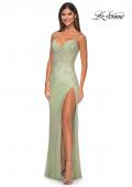 Picture of: Gorgeous Rhinestone Fishnet Gown with Lace Embellishments in Sage, Style: 32292, Detail Picture 13