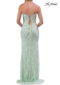 Picture of: Strapless Lace Corset Gown with Slit and Lace-Up Back in Sage, Style: 33768, Detail Picture 13