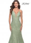 Picture of: Long Mermaid Lace Dress with Back Rhinestone Detail in Sage, Style: 31512, Detail Picture 14