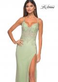Picture of: Gorgeous Rhinestone Fishnet Gown with Lace Embellishments in Sage, Style: 32292, Detail Picture 14