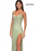 Picture of: Gorgeous Rhinestone Fishnet Gown with Lace Embellishments in Sage, Style: 32292, Detail Picture 15