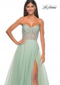 Picture of: Neon A-Line Tulle Prom Dress with Rhinestone Fishnet Bodice in Sage, Style: 32445, Detail Picture 17