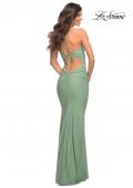 Picture of: Stunning Luxe Jersey Dress with Deep V Neckline in Green, Style: 30484, Back Picture