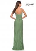 Picture of: Long Ruched Jersey Gown with V Neckline in Sage, Style: 31107, Back Picture