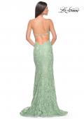 Picture of: Lace Dress with Deep V-Neck and Rhinestones in Sage, Style: 31134, Back Picture