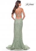 Picture of: Rhinestone Lace Embellished Prom Dress with High Side Slit in Sage, Style: 31288, Back Picture
