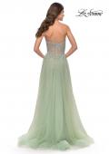 Picture of: Rhinestone Tulle Gown with Sheer Lace Bodice in Sage, Style: 31367, Back Picture