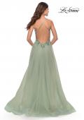 Picture of: Tulle A-Line Gown with Sheer Bodice and Beaded Lace Detail in Sage, Style: 31369, Back Picture