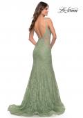 Picture of: Long Mermaid Lace Dress with Back Rhinestone Detail in Sage, Style: 31512, Back Picture