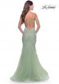 Picture of: Mermaid Tulle and Lace Gown with Illusion Bodice in Sage, Style: 31579, Back Picture