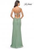 Picture of: One Shoulder Dress with Side Cut Out and Rhinestone Bodice in Sage, Style: 31600, Back Picture