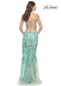 Picture of: Sage Floral Embroidered and Sequin Print Gown with Lace Up Back in Sage, Style: 32344, Back Picture