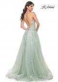 Picture of: A-Line Tulle Dress with Rhinestone Embellished Lace Applique in Light Colors in Sage, Style: 32438, Back Picture