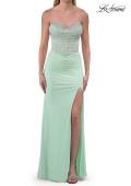 Picture of: Strapless Corset Gown with High Slit and Ruched Jersey Skirt in Sage, Style: 33465, Detail Picture 26