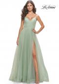 Picture of: Tulle A-Line Prom Dress with Rhinestone Straps in Sage, Style: 31204, Detail Picture 1