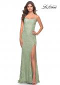 Picture of: Simple Stretch Lace Dress with Slit in Sage, Style: 31259, Detail Picture 1