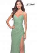 Picture of: Sheer Lace Side Panel Jersey Long Dress in Sage, Style: 31335, Detail Picture 1