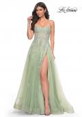 Picture of: Lace Up A-Line Dress with Ruched Bodice and Sweetheart Top in Green, Style: 32084, Detail Picture 1